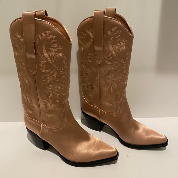 Jeffrey Campbell Free People Dagget Embroidered Satin Western Cowboy Boots | 10 - Picture 6 of 14